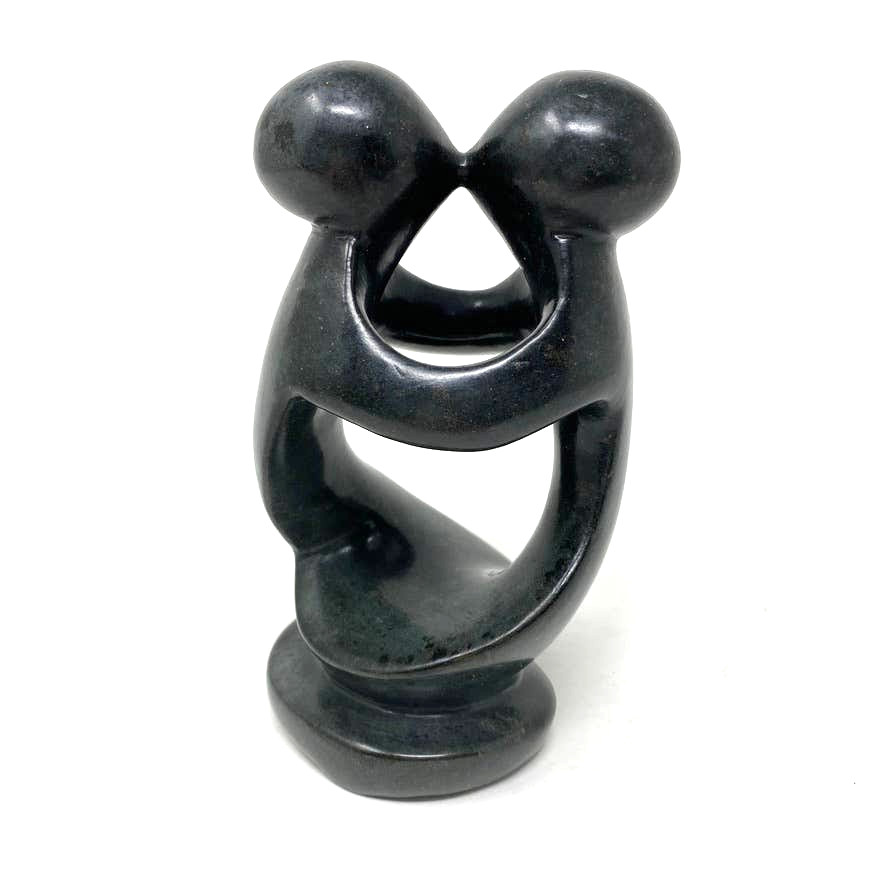 Carved Gray Soapstone Kissing Couple Contemporary
