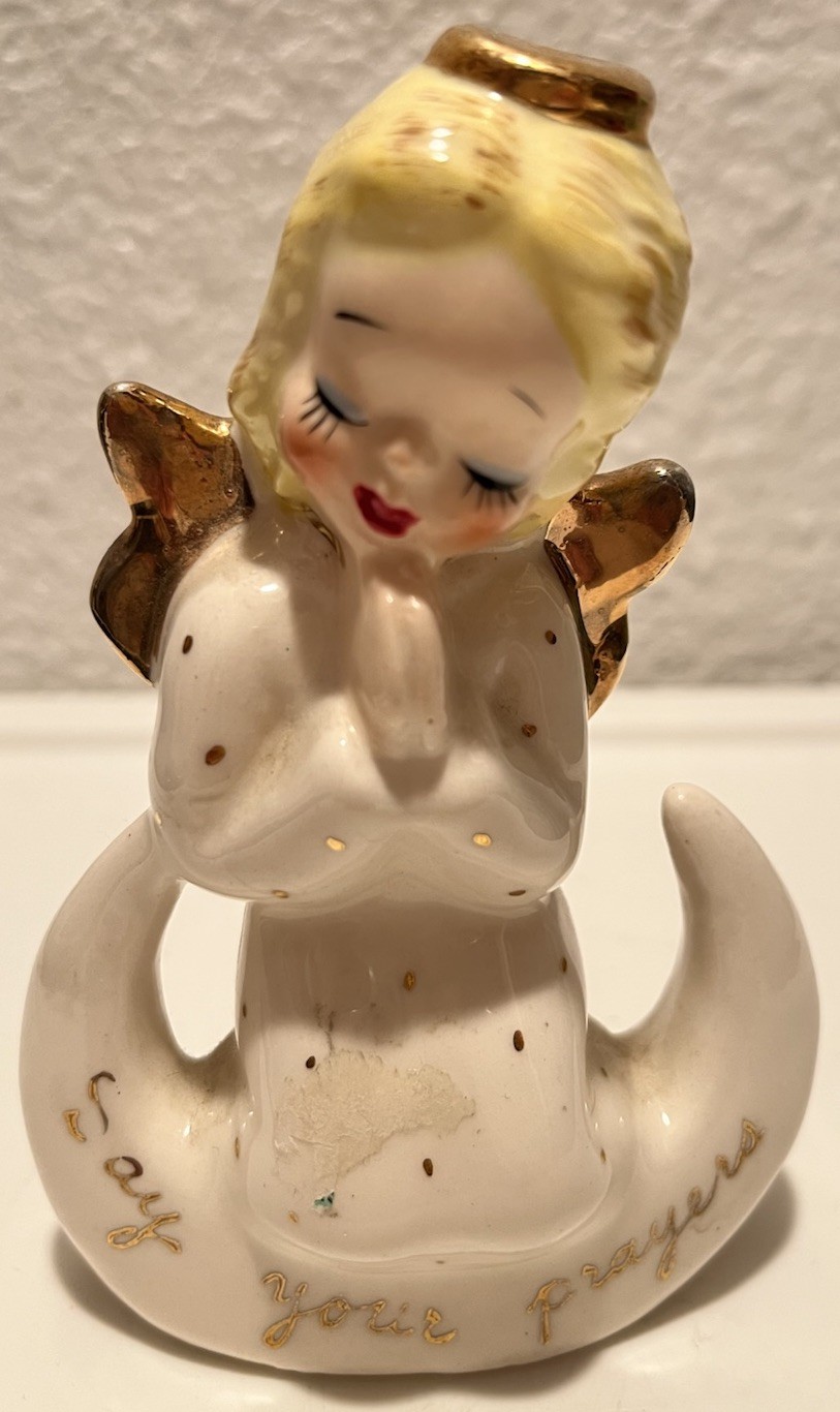 VTG 1956 YONA ORIGINALS ANGEL “Say your prayers” Porcelain Ceramic Gold Accents