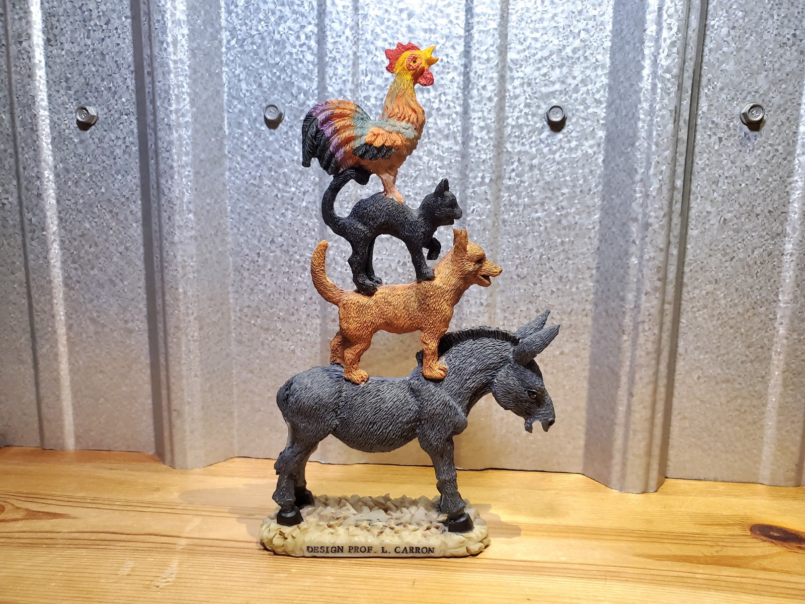 Town Musicians of Bremen Composite Figurine Signed Donkey Dog Cat Rooster VTG
