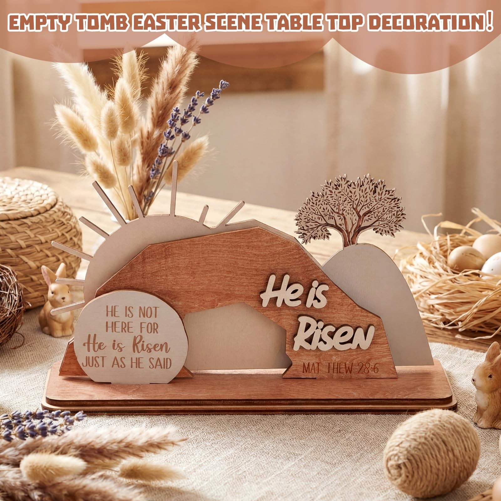 Blulu Empty Tomb Easter Scene and Christian Decoration Wooden Easter Resurrec…