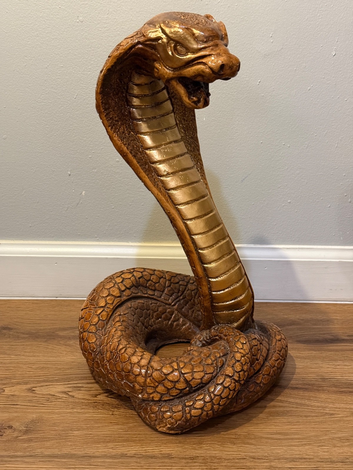 🐍 Vintage Chalkware Cobra Snake Statue 17” Large Brown Gold Figure Decor