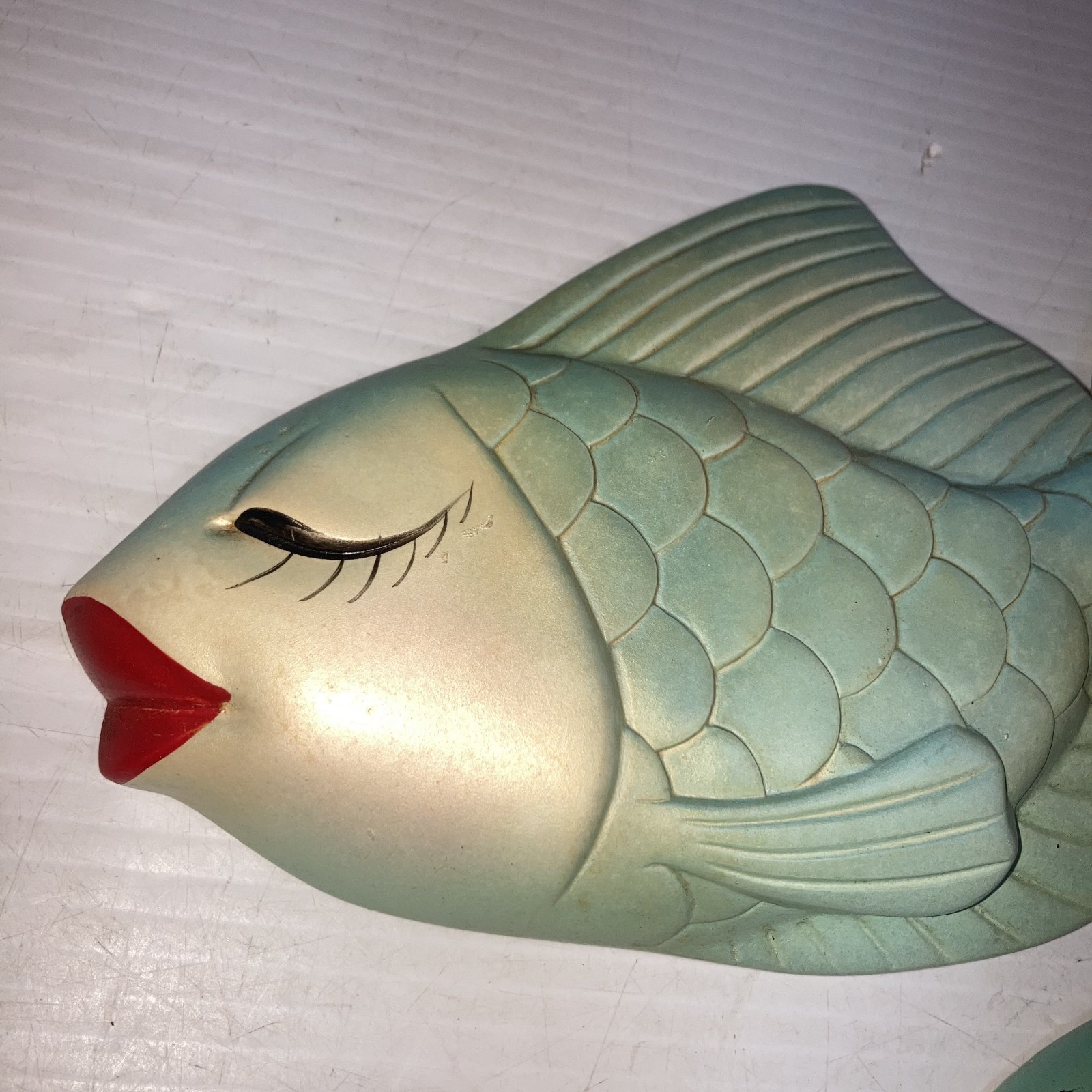Vintage Miller Studio Chalkware Fish Wall Décor Lipstick Set of 2 8.5″
