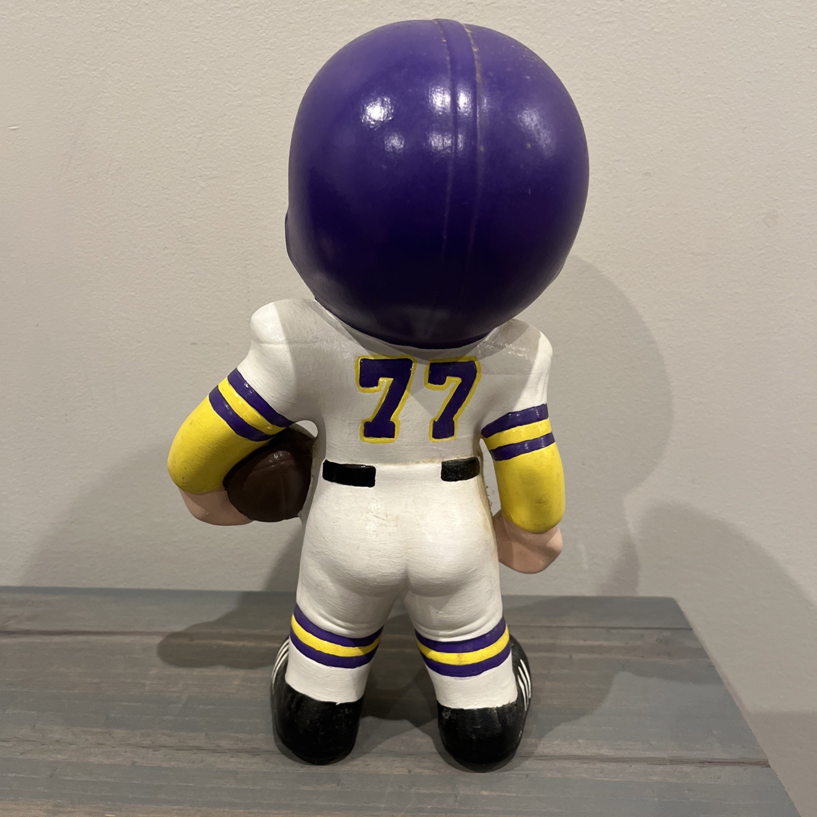 Vintage Atlantic Mold Football Player 77 11 Inches Tall Black purp Helmet Cerami