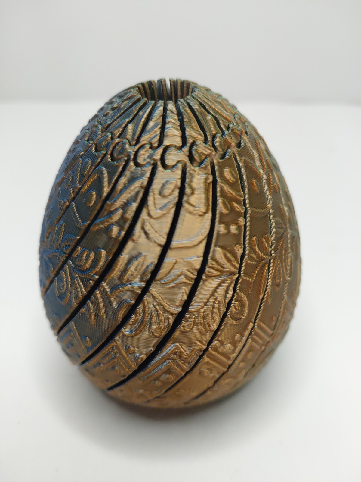 Silver Dragon Articulated Egg Figurine, Floral Carved 3D Effect, Matte Finish