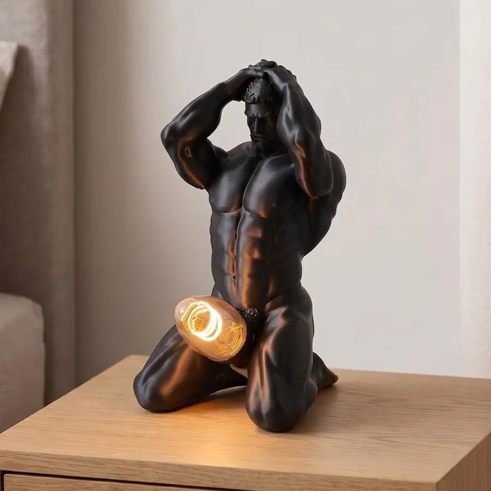 Muscular Man Statue Night Light 3D Printed PLA 2Prong Plug Desk Decor Lamp