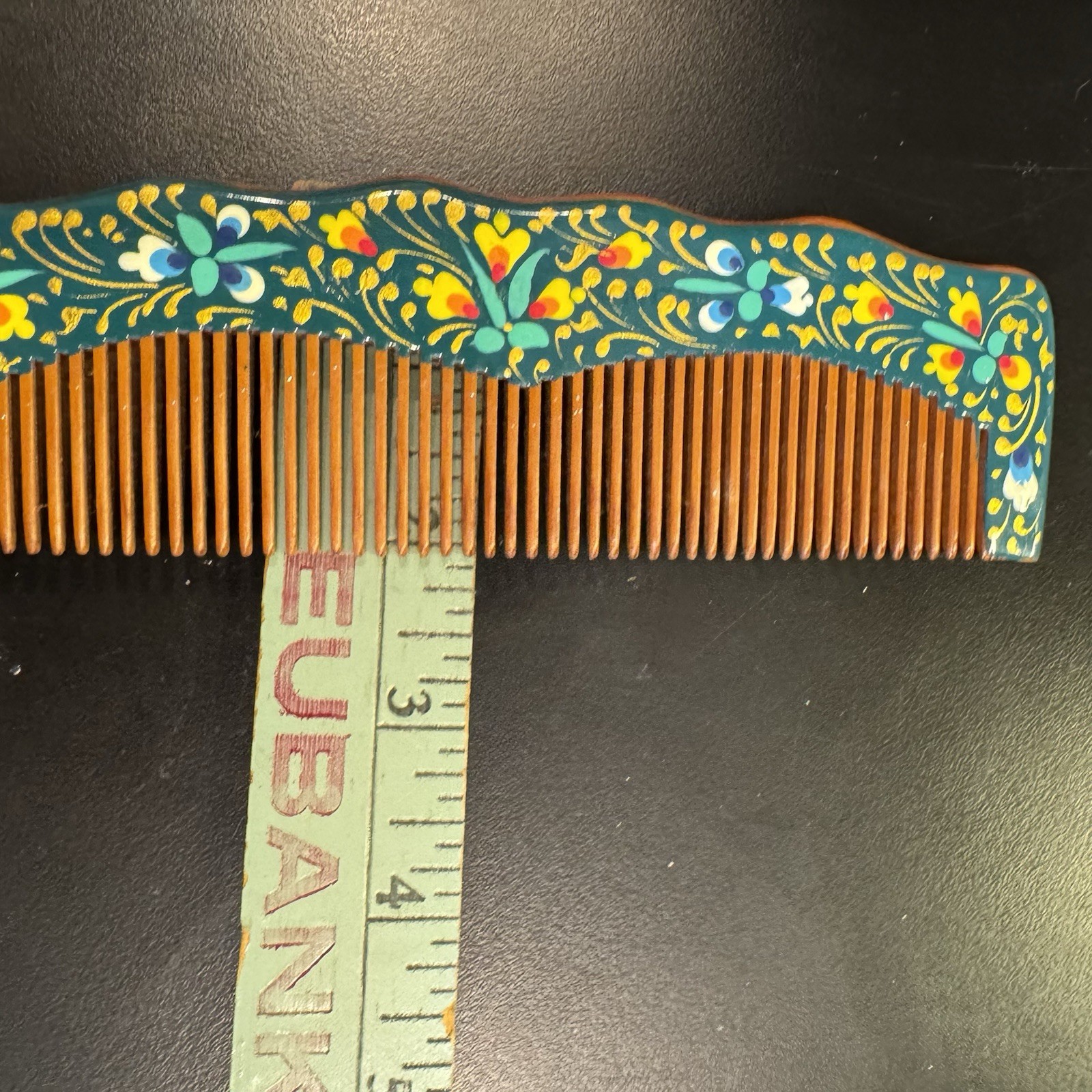 Handmade Folk Art Painted Wooden Comb Multicolored