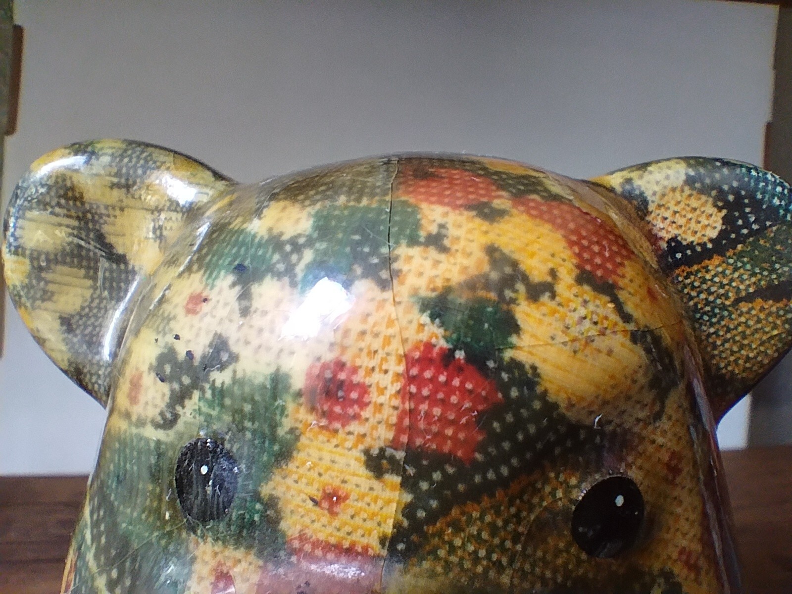 Vintage – 6½” Joan Baker Teddy Bear Porcelain Patchwork Fabric Figurine