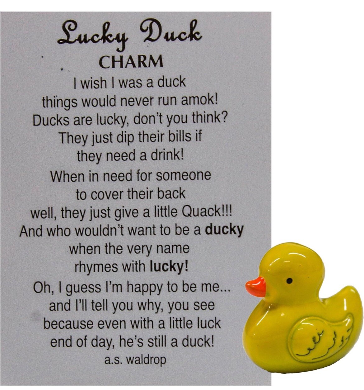 LUCKY DUCK Rubber Ducky CHARM Pocket Mini Figurine Good Luck Ganz Die Cast Metal