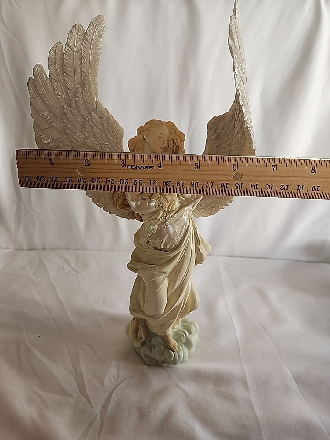 12″ Guardian Heavenly Angel Holding Baby Figurine Large Wingspan Vintage