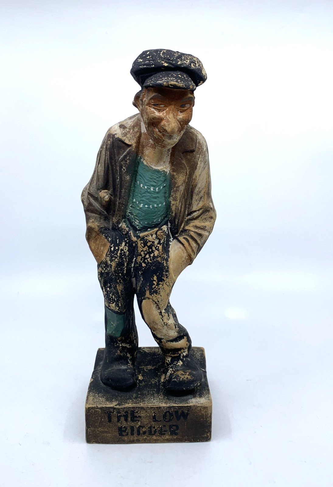Vintage Chalkware “The Low Bidder” Folk Art Contractor Figure 11” Plaster Hollow