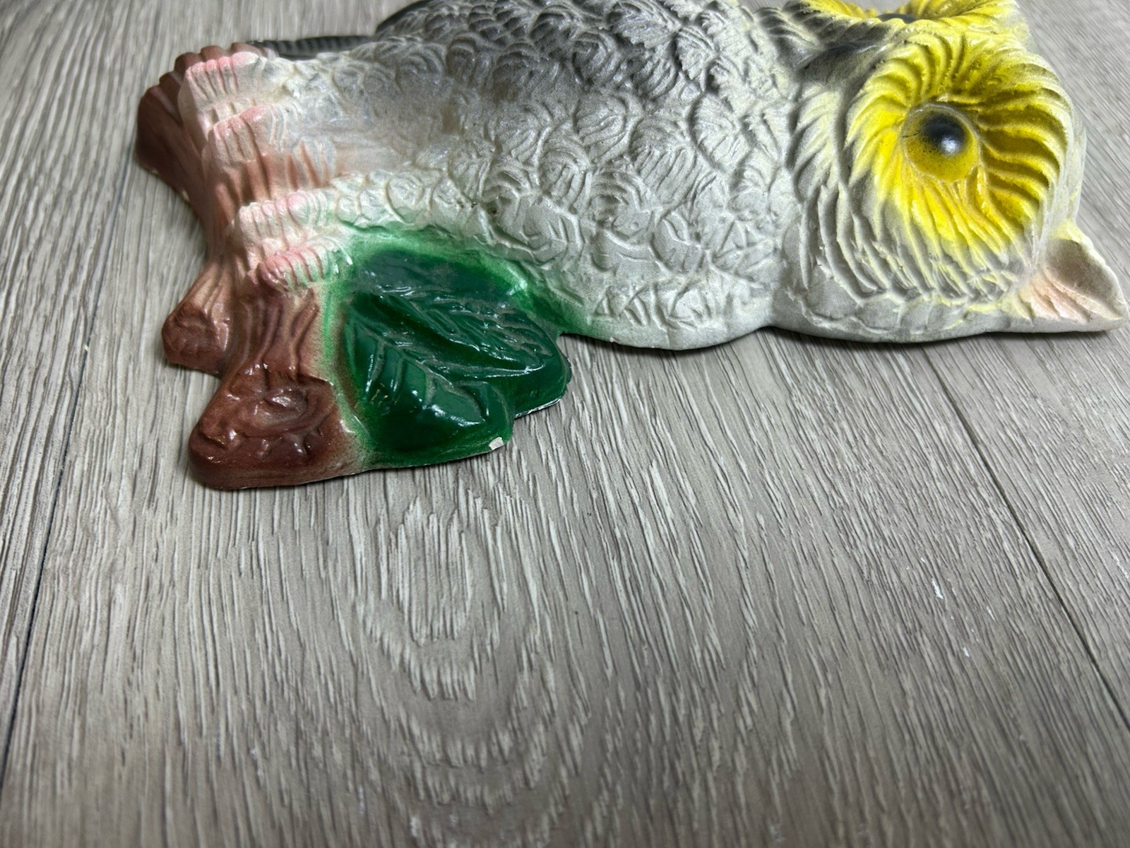 Vintage Chalkware Owl Wall Hanging Decor Gray Owl Yellow Eyes