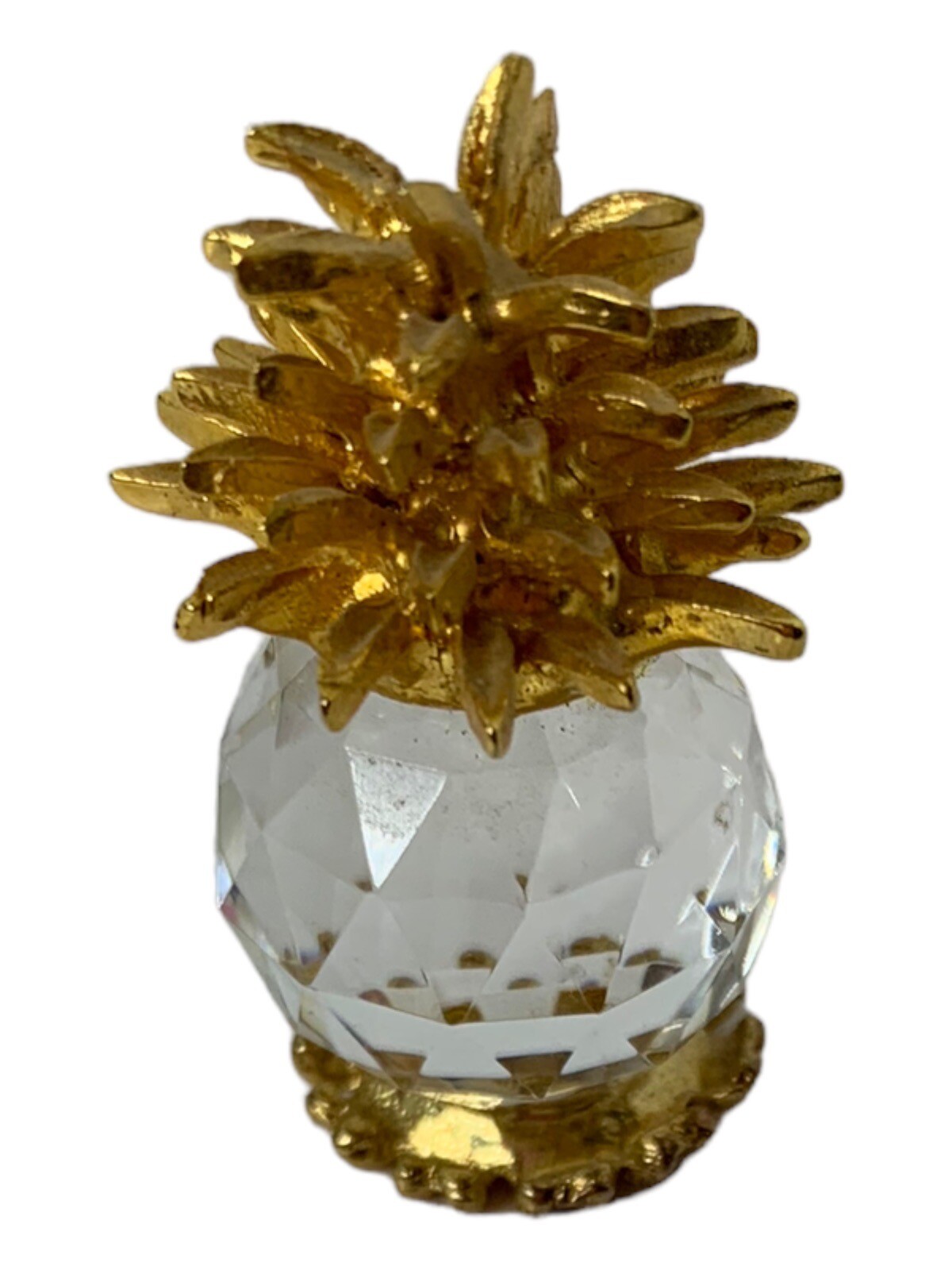 Mini Crystal Glass Figurine Pineapple w/ Gold Toned Leaves 1.50″ Tall x 1″ Wide