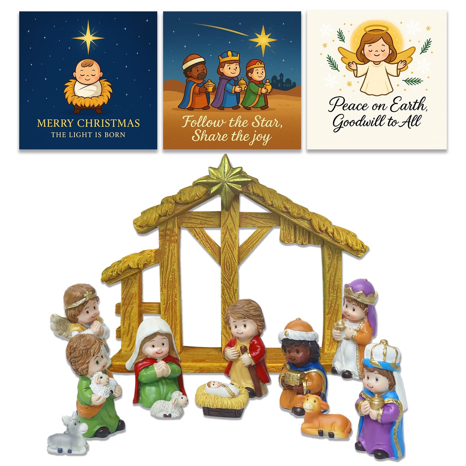 12 PCS 2025 Nativity Scene Figurine Set Christmas Manger Display Holy Family