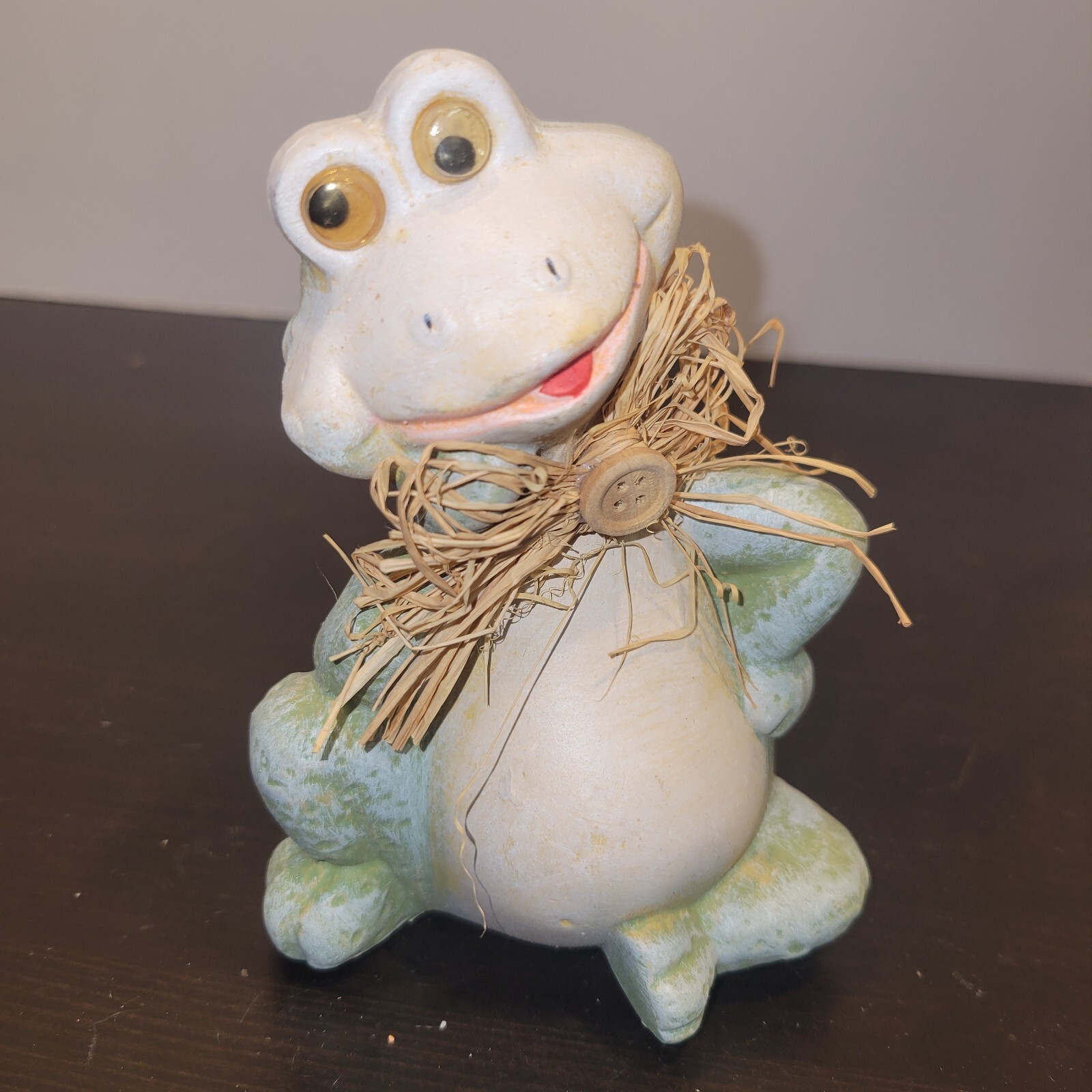 Porcelain Green Frog Fir Table Or Shelf With A Bow Around His Neck