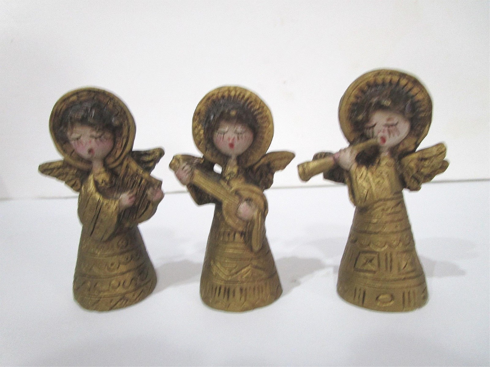 Vintage Mid century Christmas angel paper mache ornaments form Italy brown gold