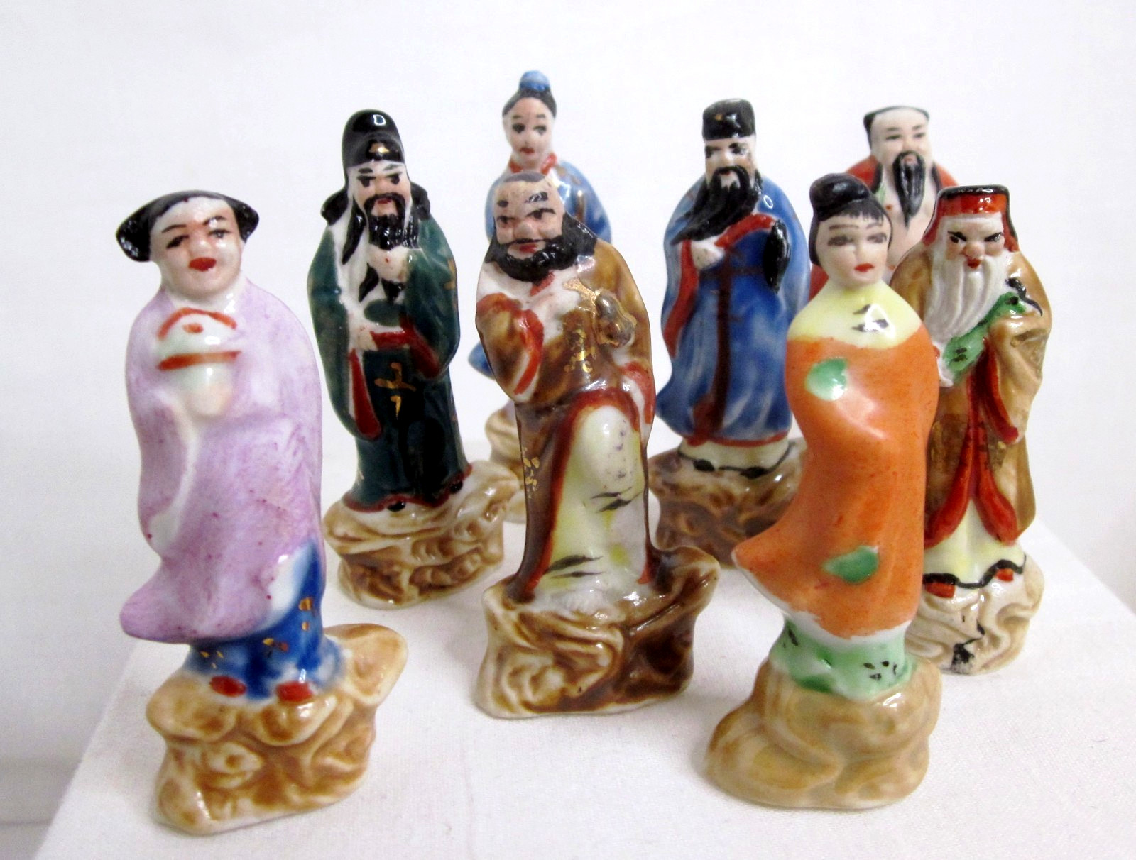 Lot of 8 Asian 2 1/2″ Figures Porcelain/Biscuit Characters China/Japan