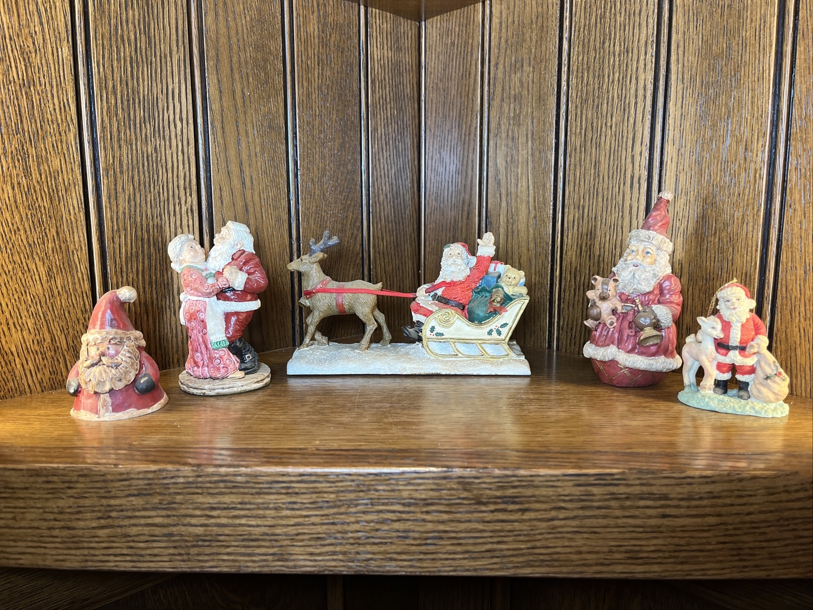 5 Vintage Christmas Santa Sleigh Reindeer Figurine Decoration Decore Gift LOT E