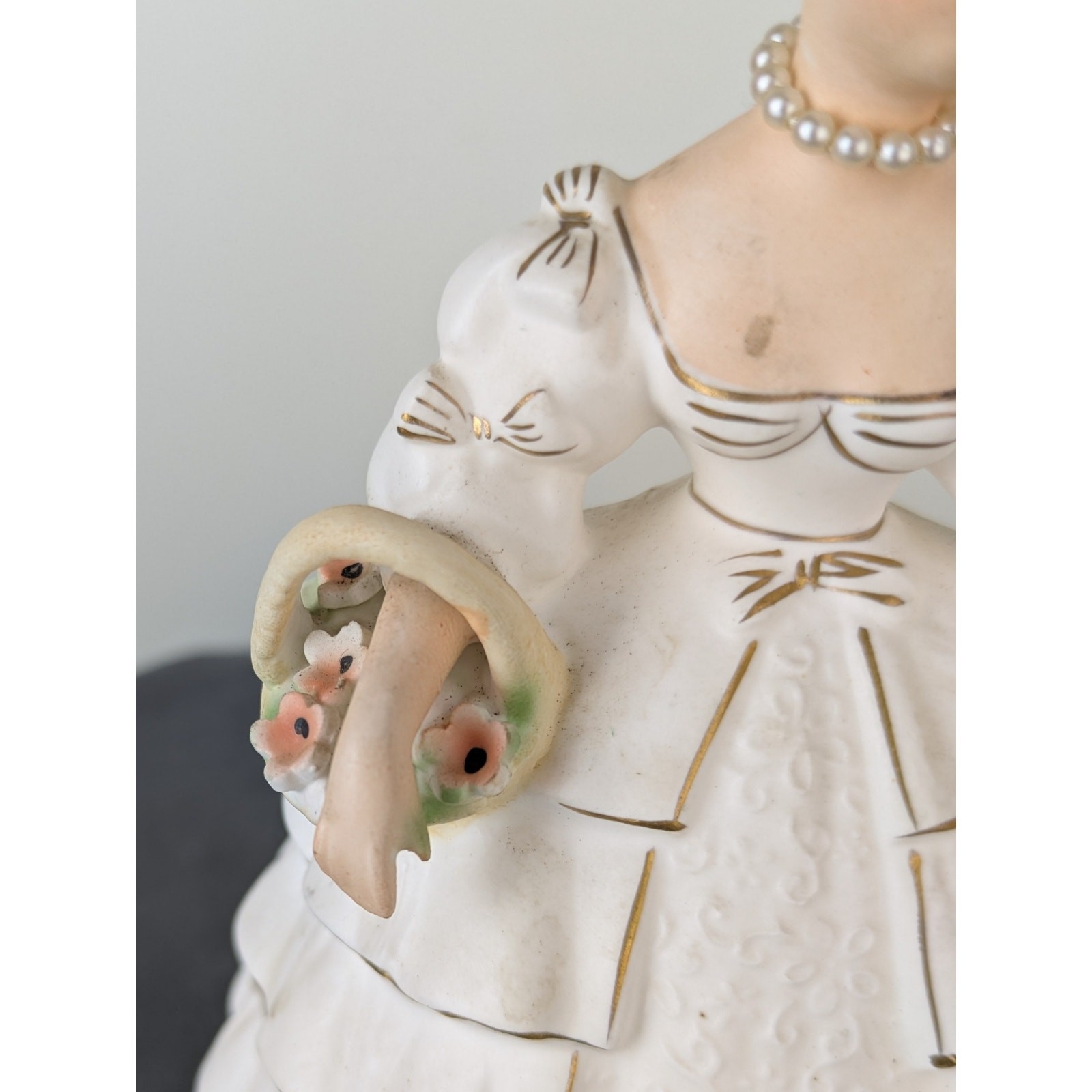 1950s NAPCO Ware Lady Figurine Planter White Ruffle Dress Matte Ceramic