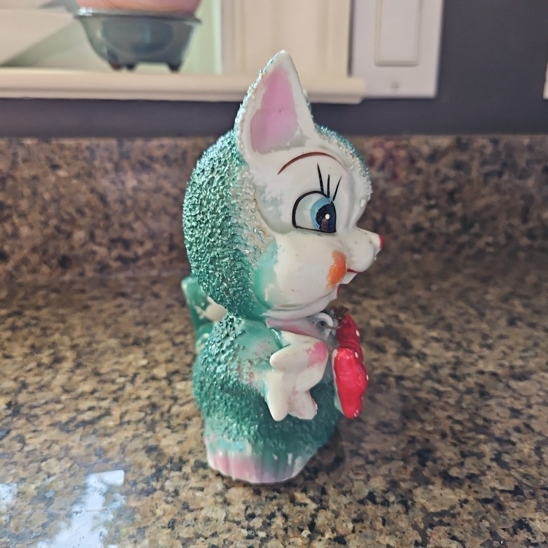 Vtg LARGE Arnart Green SQUIRREL Mama & Babies Chained Sugar Texture Glaze 5 3/4″