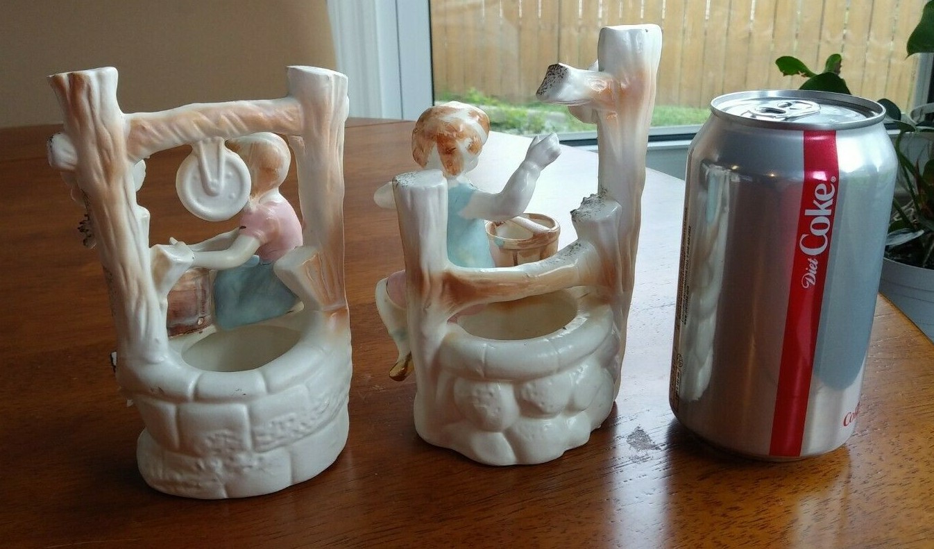 PAIR UCAGO BOY GIRL BISQUE FIGURINES FRENCH COUNTRY JAPAN HAND PAINTED EX COND