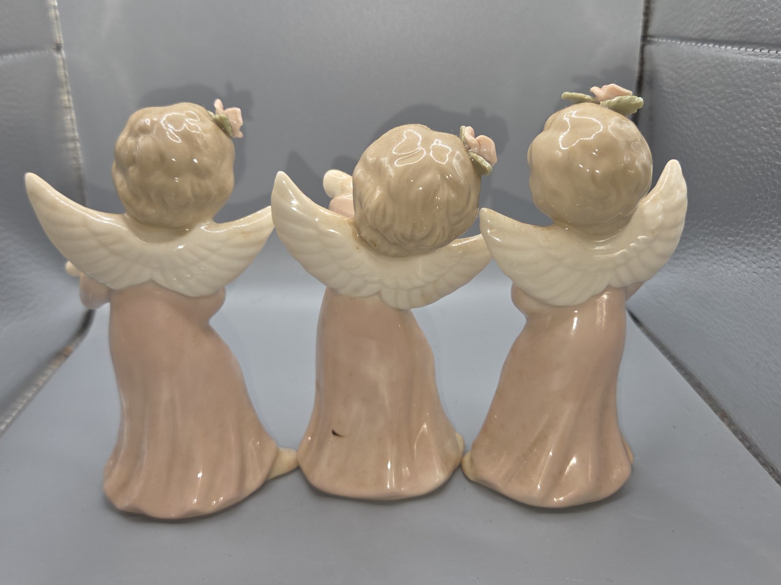 Vtg Lot Lefton? Cherub Girls Angels Singing/ Playing Music Figurines 1950s Trio