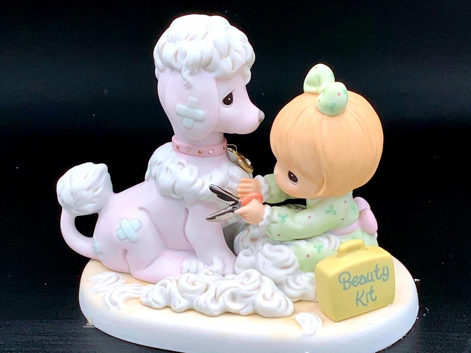 Precious Moments Girl Grooming Poodle Dog Figurine “Beauty Kit” Pastel Porcelain