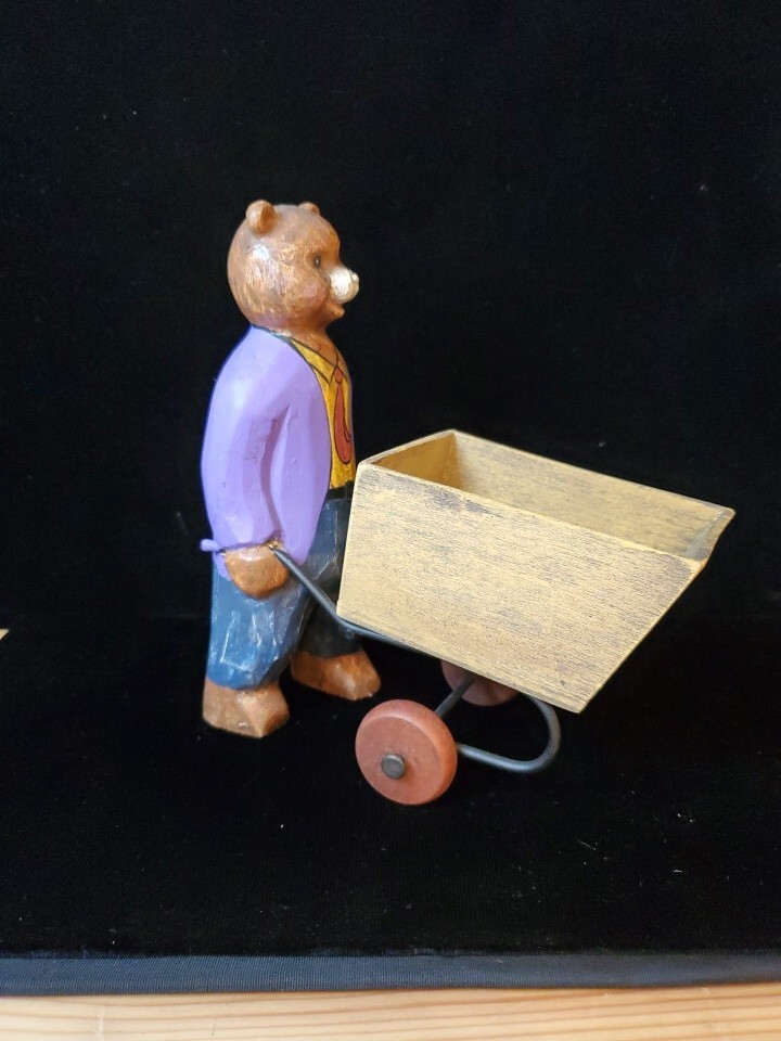 Handmade and Hand Painted Wooden Bear Pushing Cart