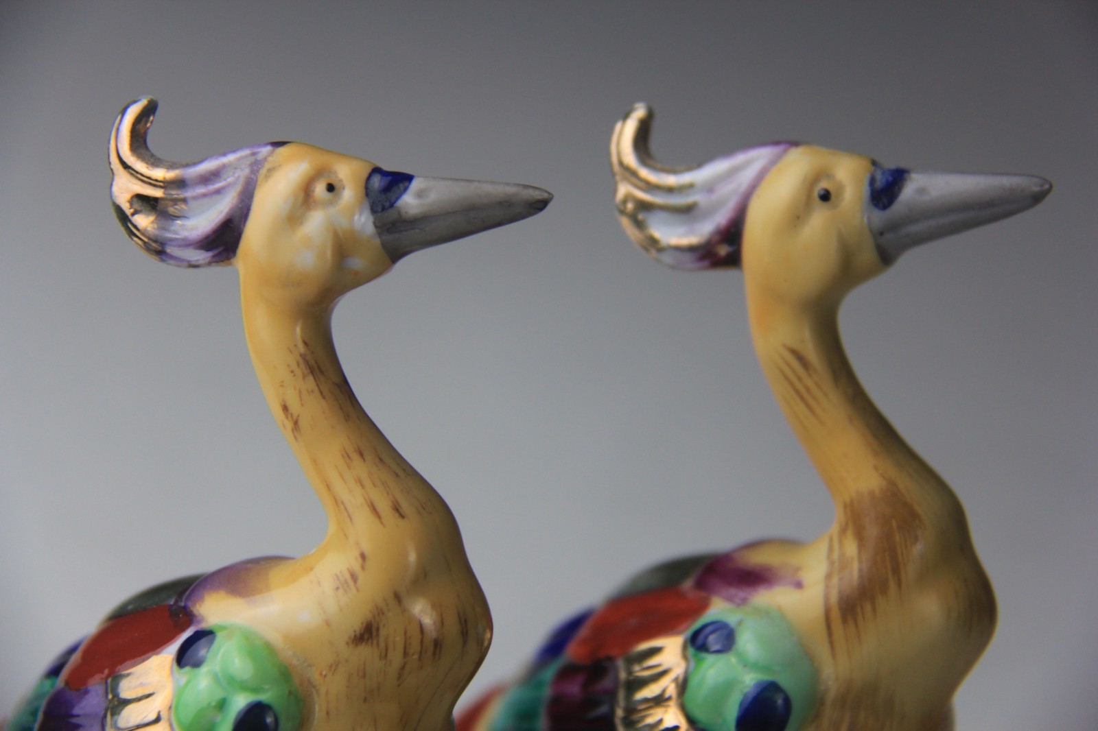 VTG Occupied Japan Multi-Colored Pheasant Bird Figurines w/ Long Tail Feathers