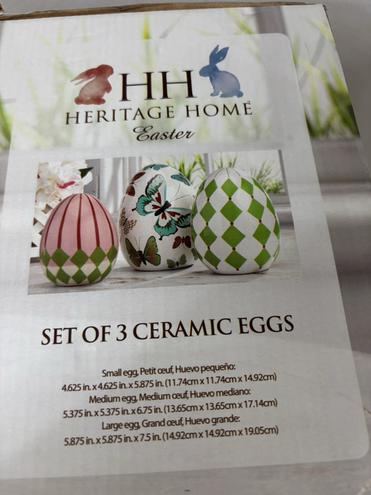 Grandin Road (style) Designer Easter Egg with Butterflies Geometric Shapes Set 3