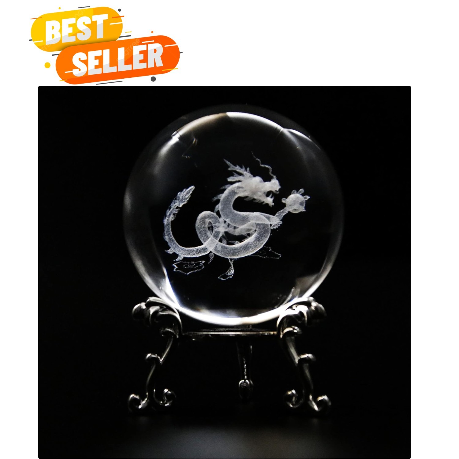 Exquisite 3D Laser Crystal Ball Paperweight – Dragon Figurine Gift with Stand
