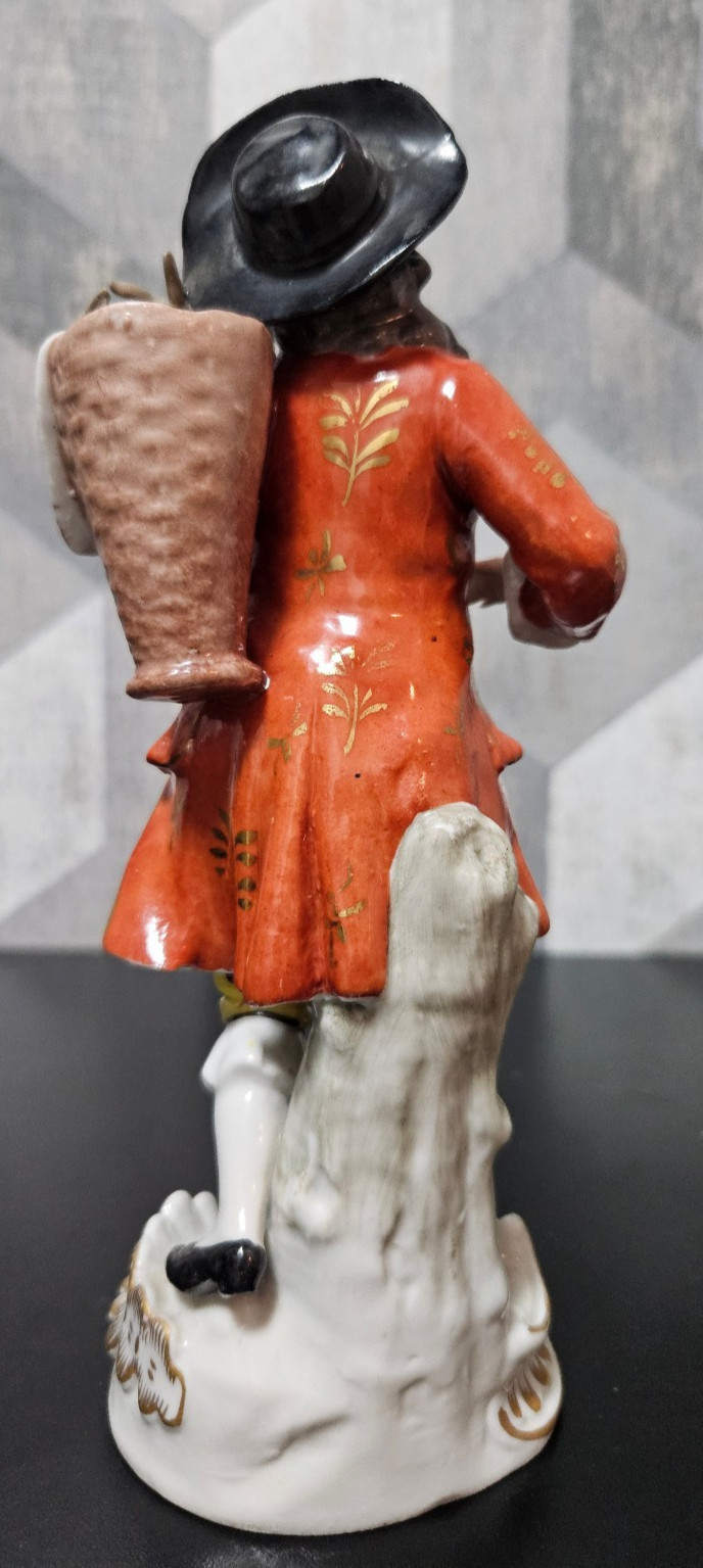 Antique Sitzendorf Germany Porcelain Rabbit Seller Boy Figurine Crown S Mark