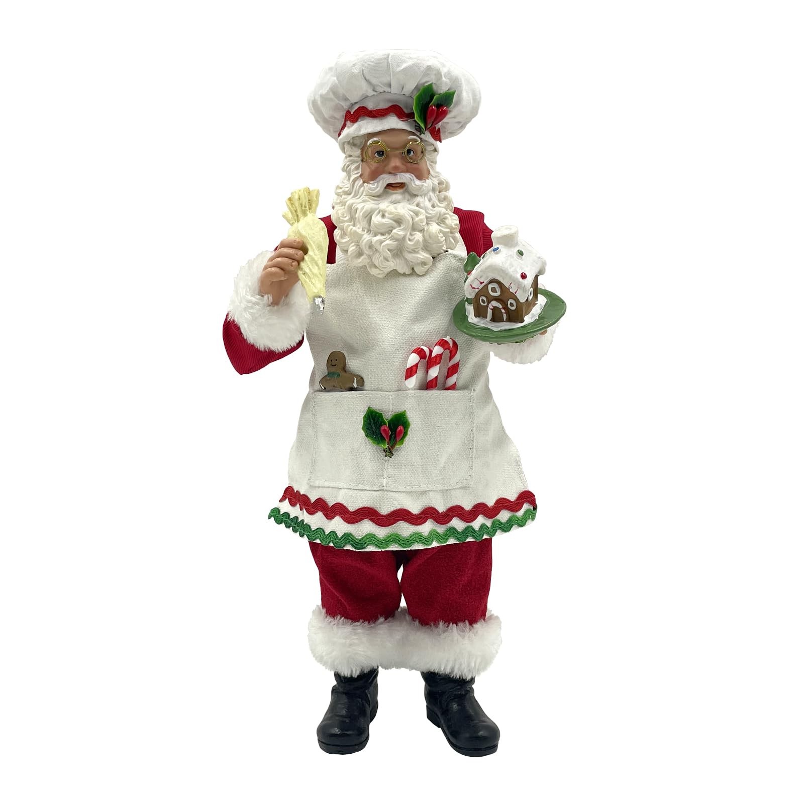 11-Inch Cooking Chef Santa with Gingerbread House,Resin Statue Santa Figurine Ch