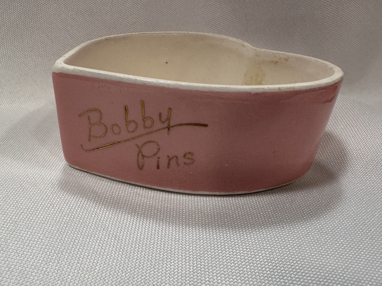 Rare Vintage Josef Originals Heart Shaped Trinket Dish BOBBY PINS Cupid Angel