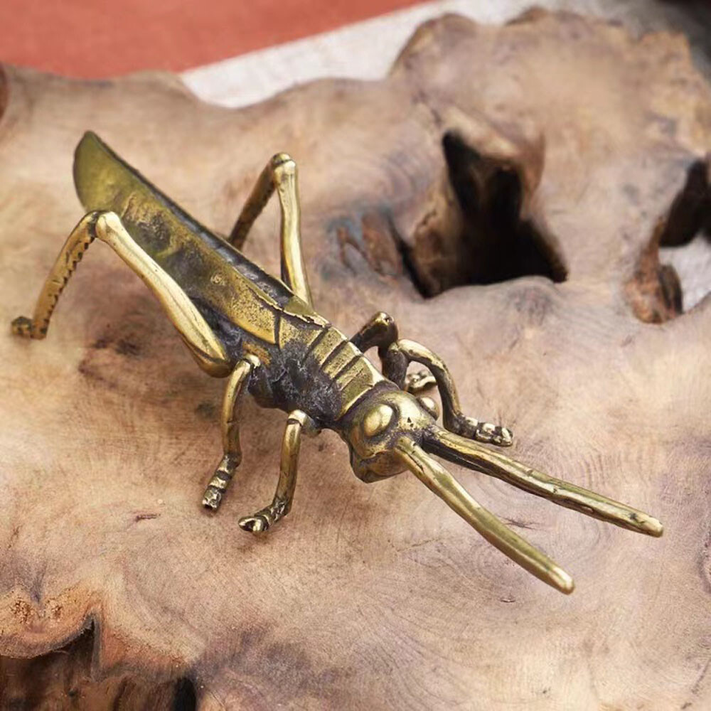 Solid Brass Locust Statue Vintage Animal Grasshopper Figurine Tea Pet Ornament