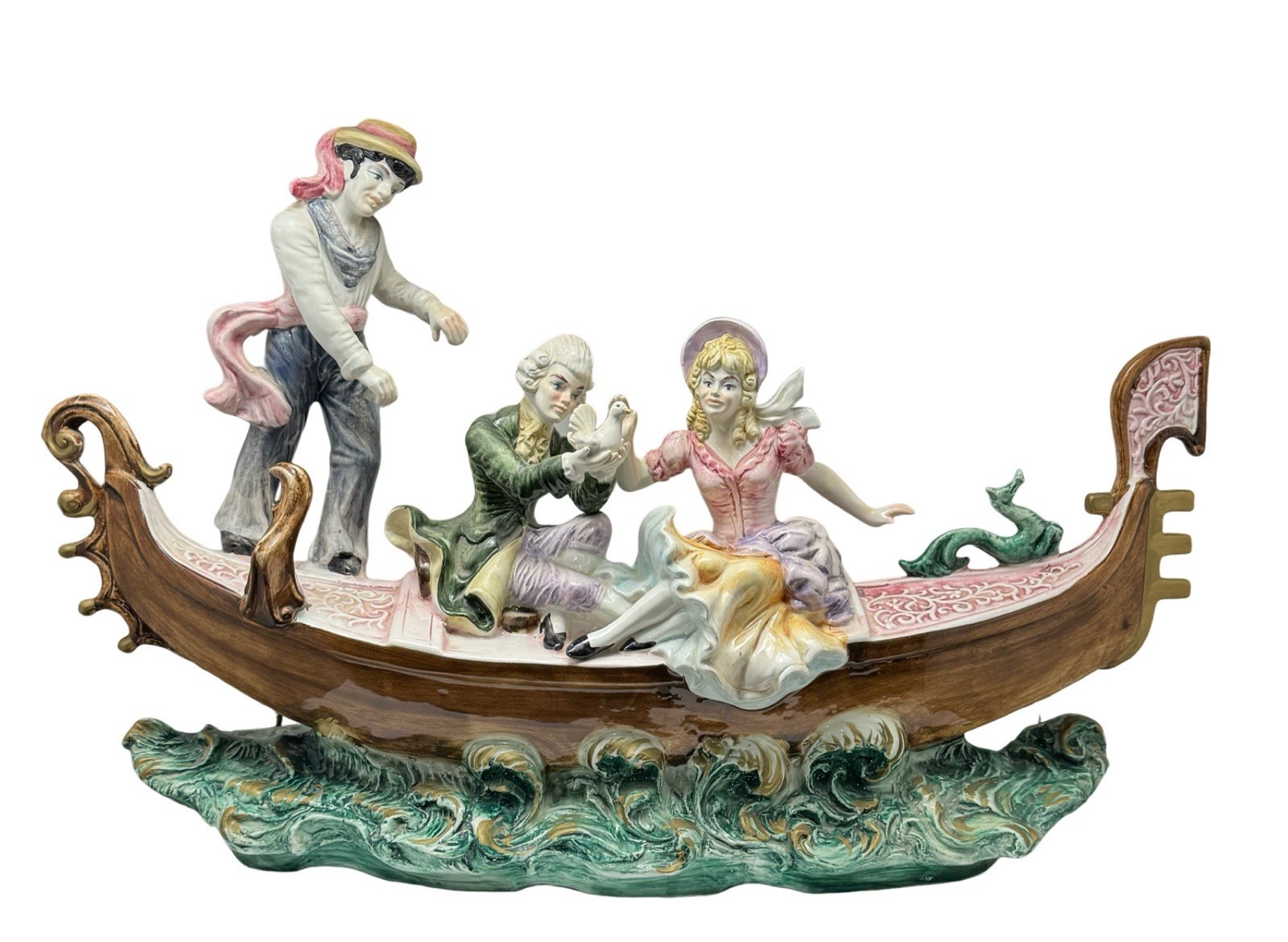 Capodimonte Style Large Figurine Couple On Gondola Made In Italy 27″x 18”