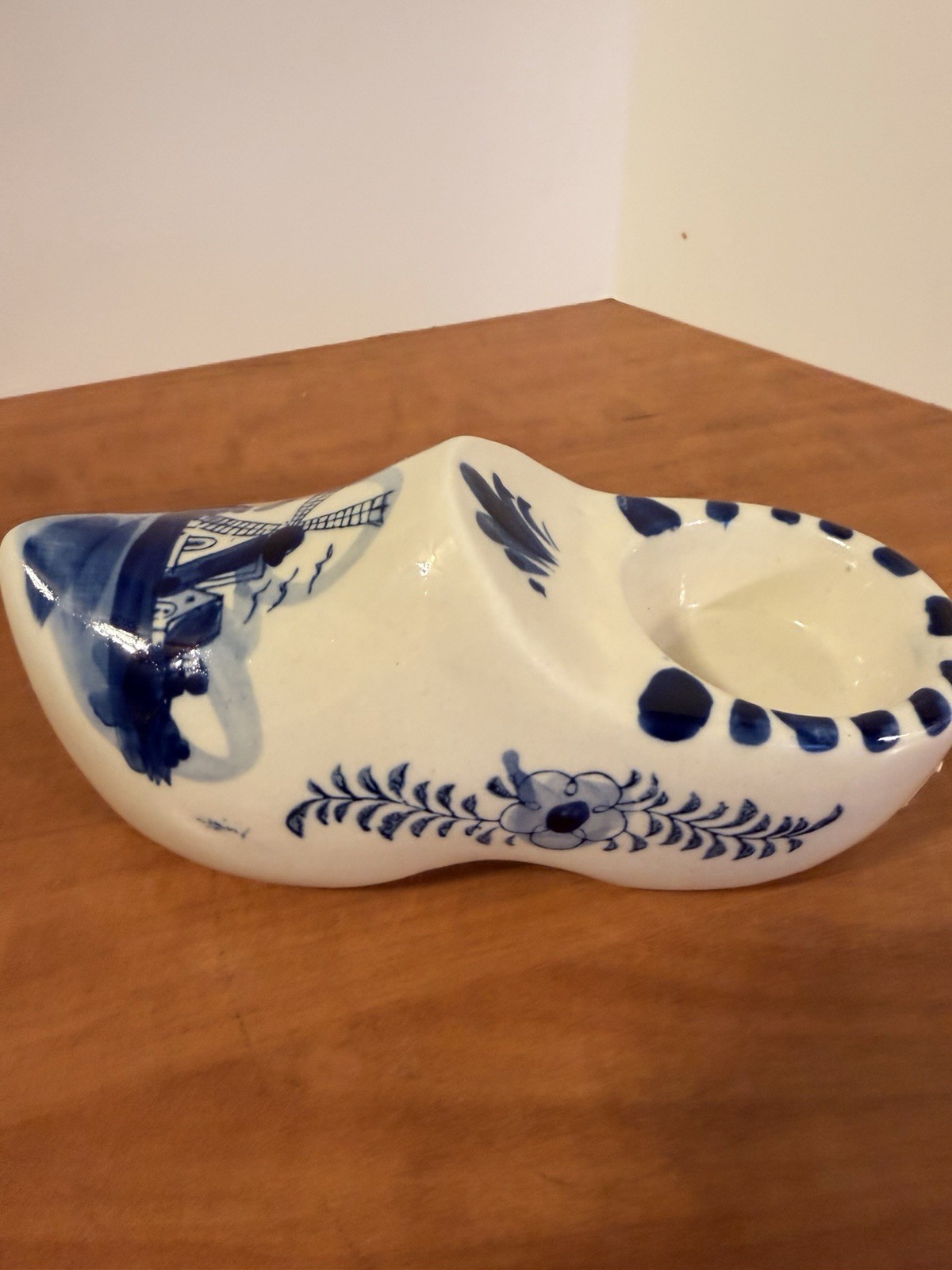 Delft Blue White Porcelain Clog Shoe Windmill Holland Hand Painted Candle Holder