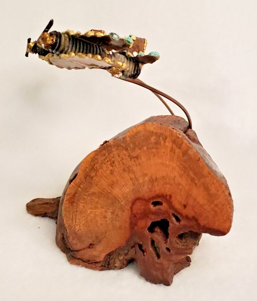 Vintage Wood and Metal Sculpture Planes in Flight on Driftwood Base