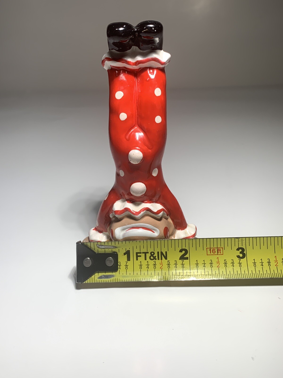 Vintage Clown Jester Figure Head Stand Acrobat Hand Painted Red Polka Dot