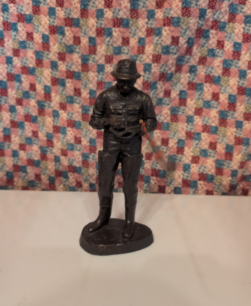 Fisherman Figurine Black Metal Fishing Rod People Fishing Theme Adult Decor