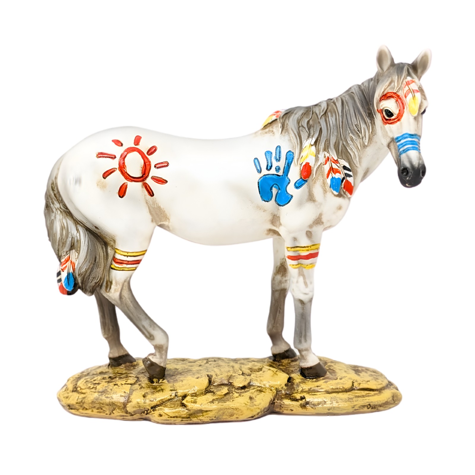 Southwestern White Horse Figurine & Western Decor Painted Collectible Statue