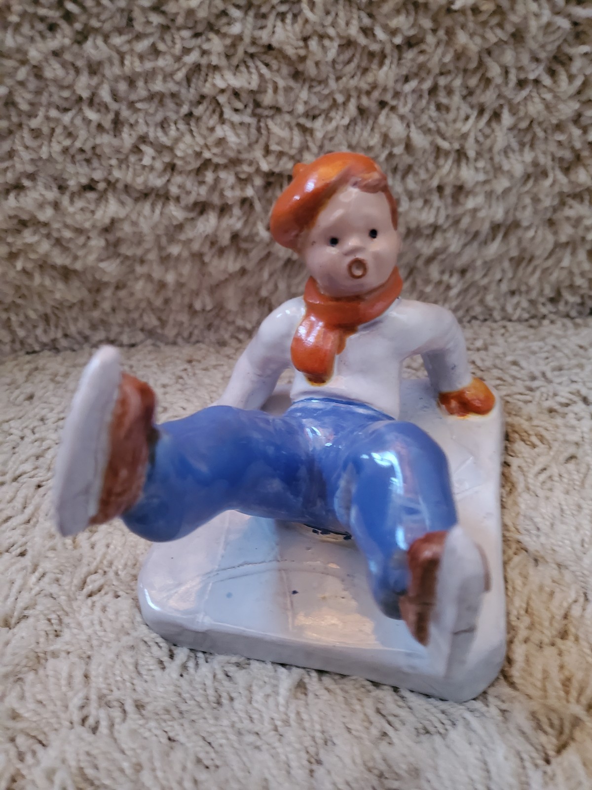 Moterice 1959 Slovenian Red Pottery Ice Skater Figurine *READ*