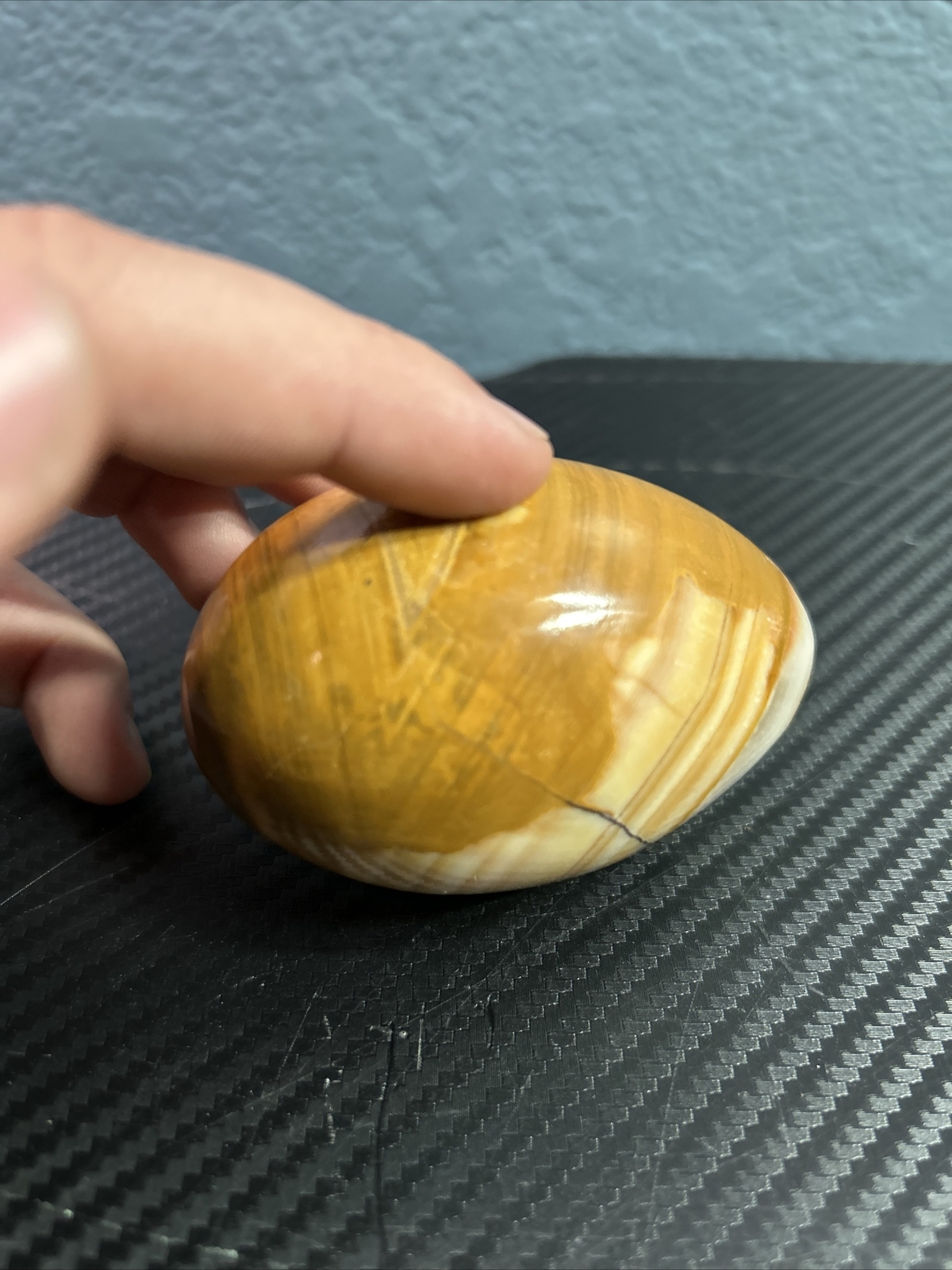 Vintage Multicolor Stone Egg Carving Brown
