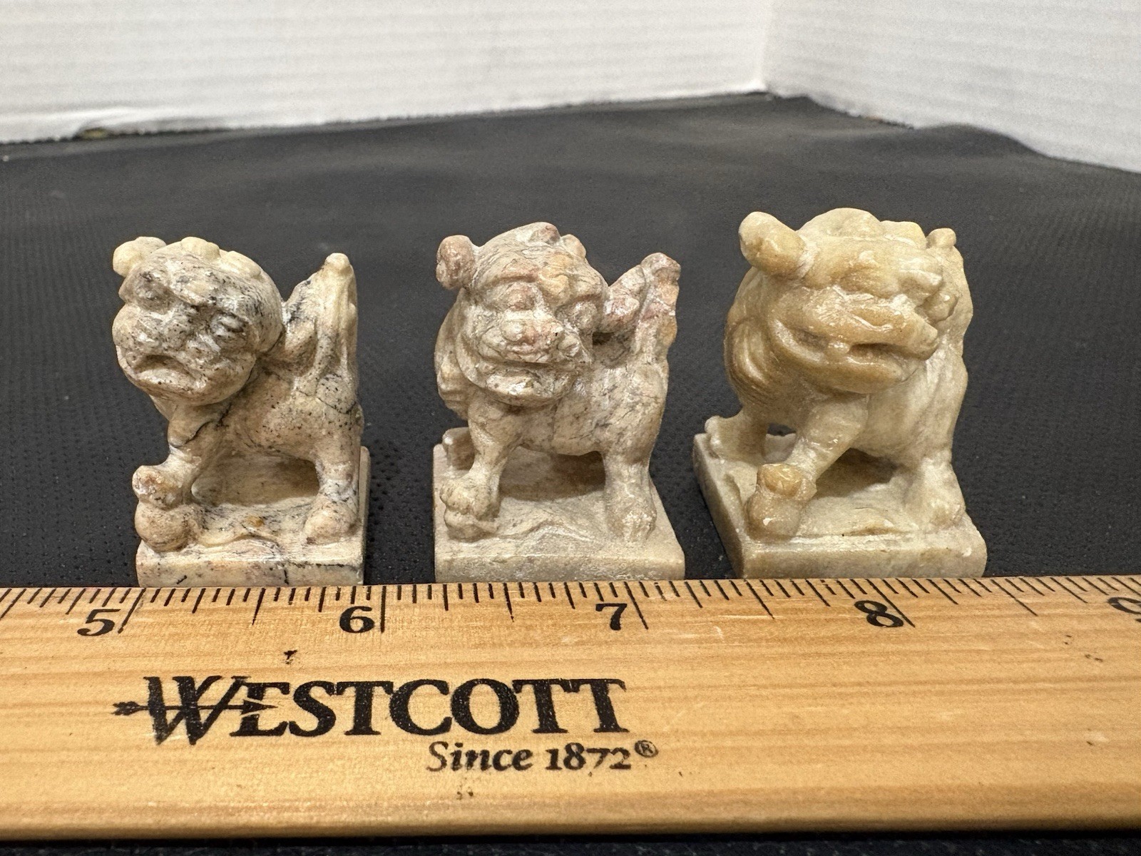 Chinese set Of 3 Carved Stone Foo Dogs Guardian Lion shishi