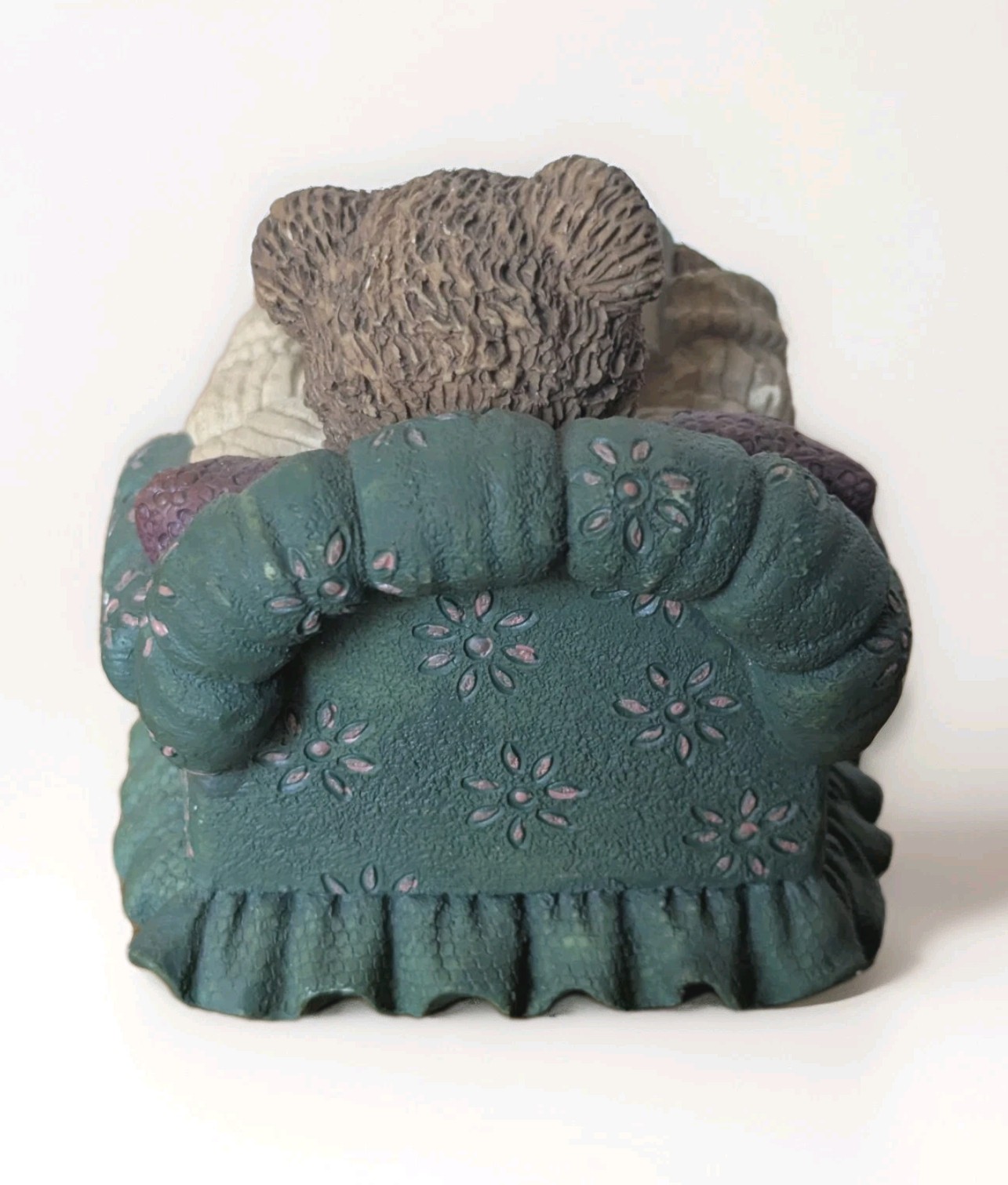 Resin Papa Bear in Tufted Easy Chair Reading Book, Wearing Turtle Neck Sweater