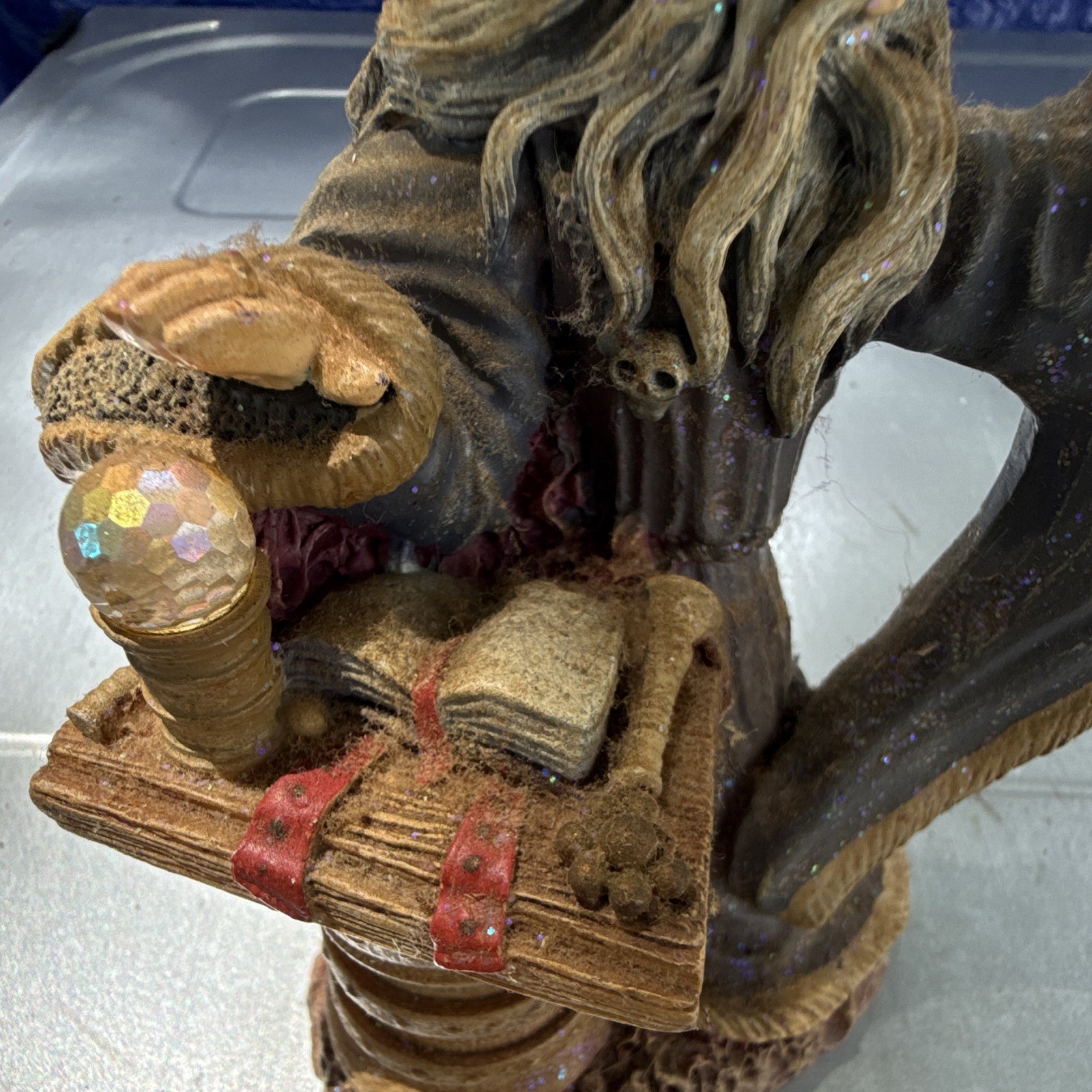 SPOONTIQUES Wizard Figurine Painted Resin Fantasy Decor with Dragon Skull Staff