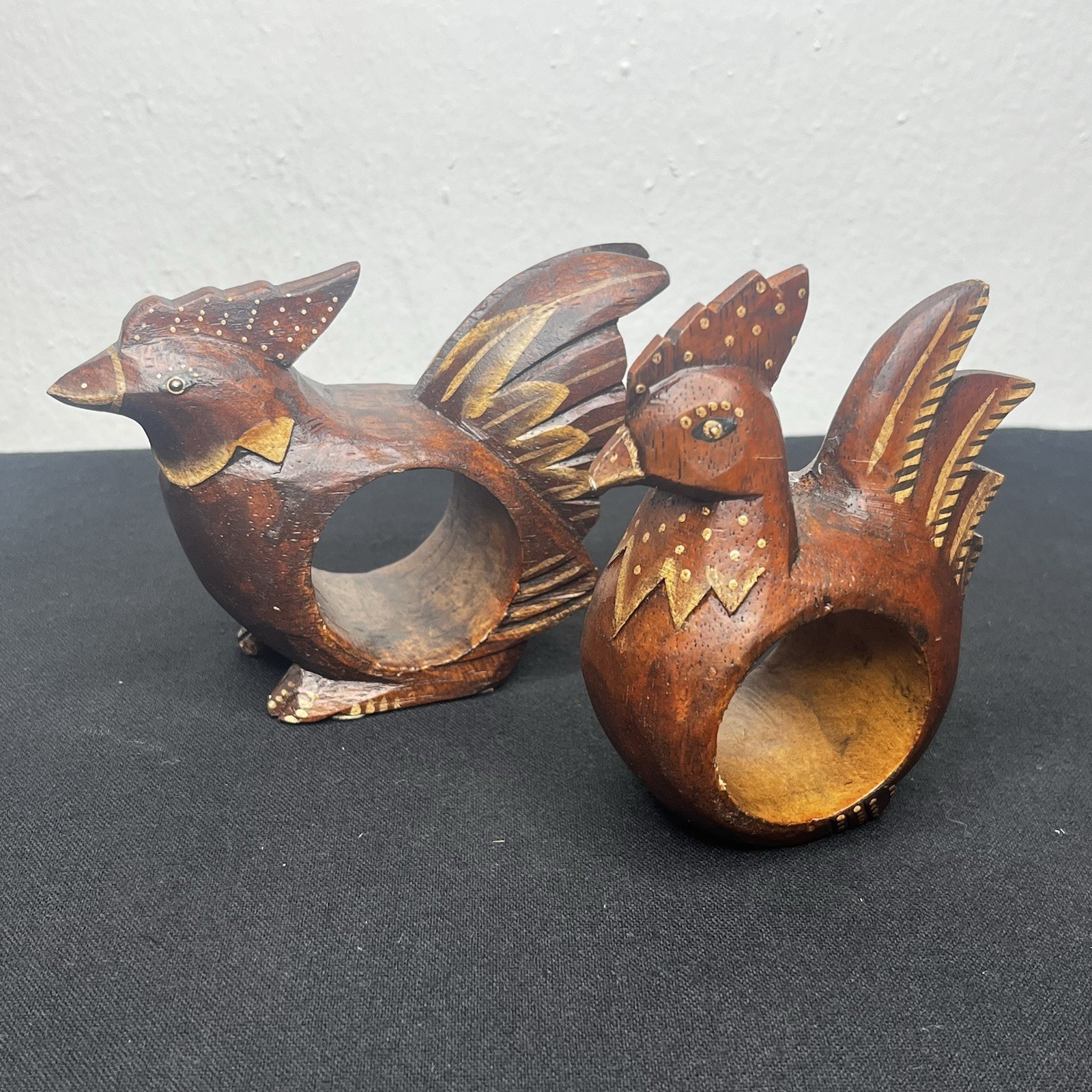 Wooden Rooster Vintage Folk Art Set of 2 Napkin Holder