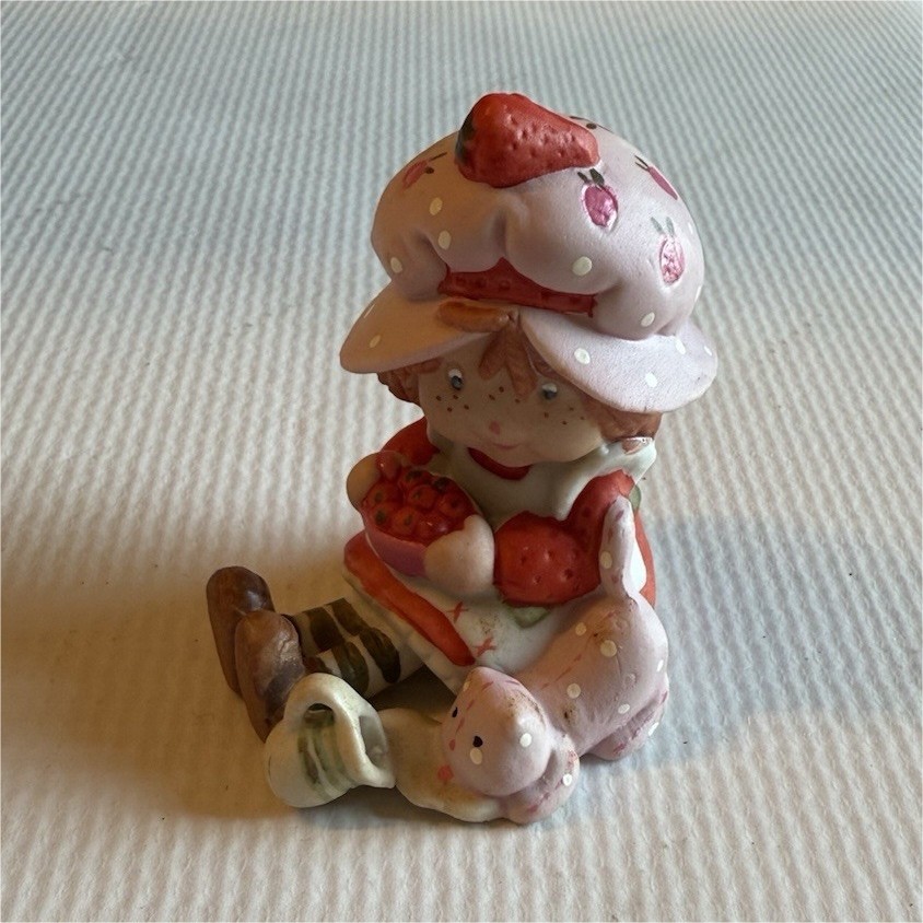 Hand Painted Ceramic Strawberry Girl Figurine, Glossy Finish, Small