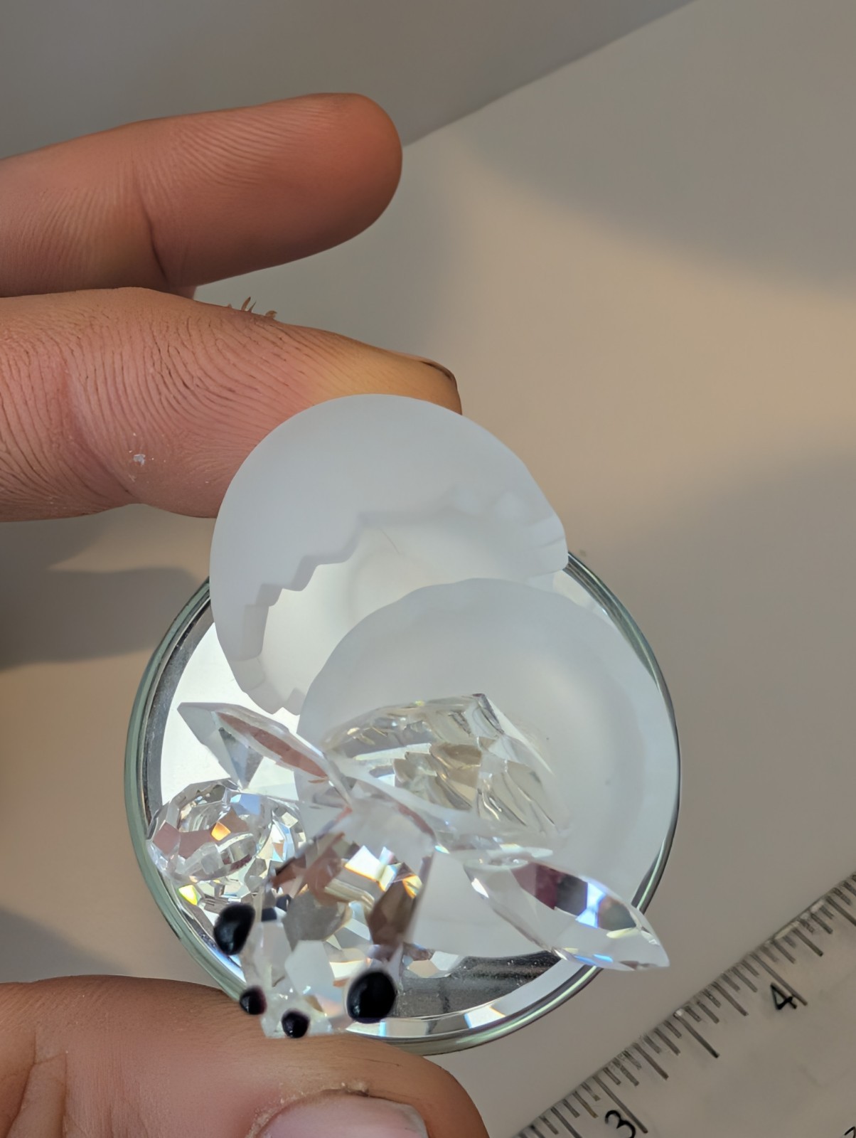 Crystal World Spring Chick In Egg Figurine Mirrored Base Glass Hatching Bird