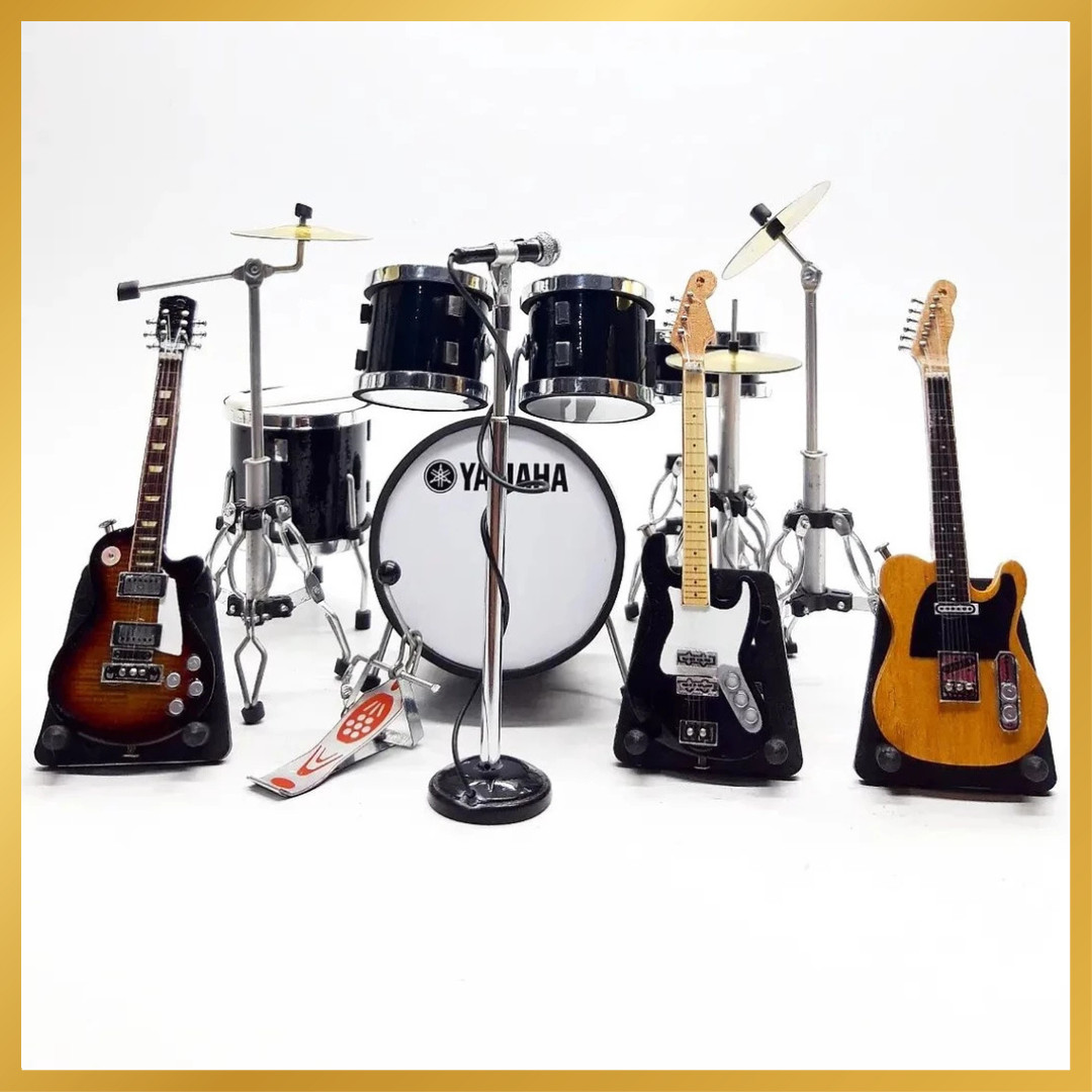 Yamaha Black Drum Miniature And Exclusive Guitar 1/12 Scale Plus Mic Full Set