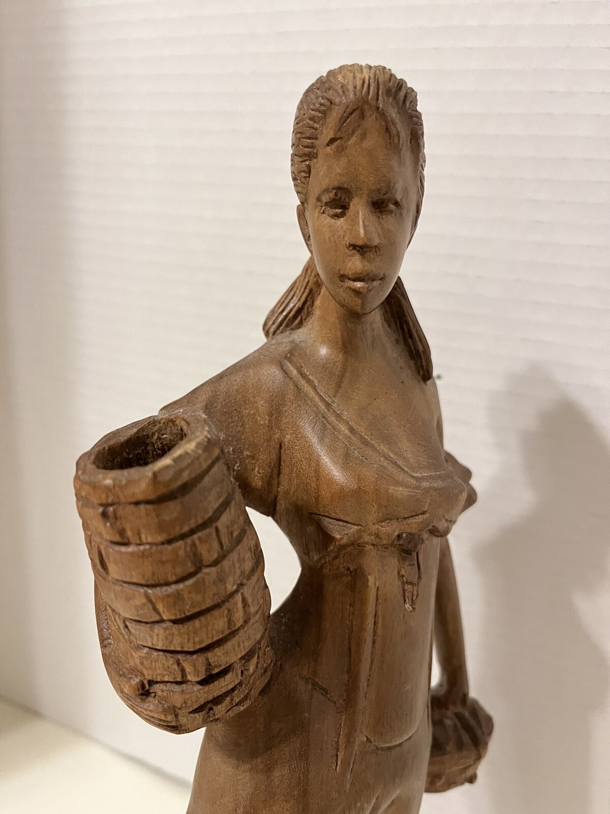 Vintage Renaissance Wood Sculpture Lady With Baskets